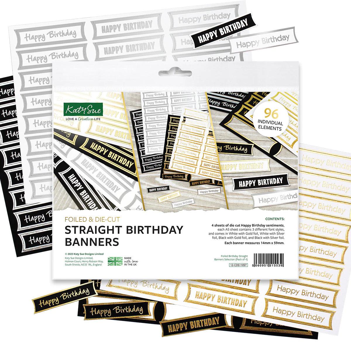 Foiled Birthday Straight Banners Selection, 96 Sentiments
