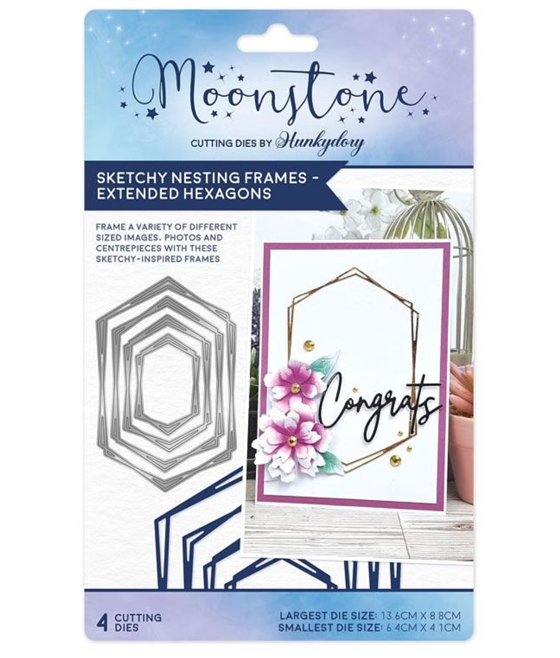 Moonstone Dies - Sketchy Nesting Frames - Extended Hexagons