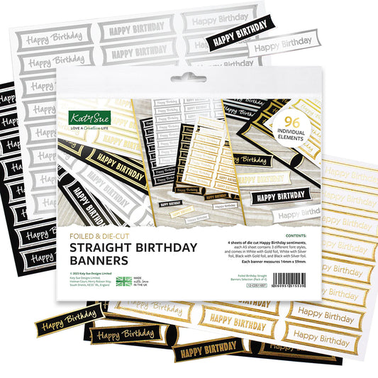 Foiled Birthday Straight Banners Selection, 96 Sentiments