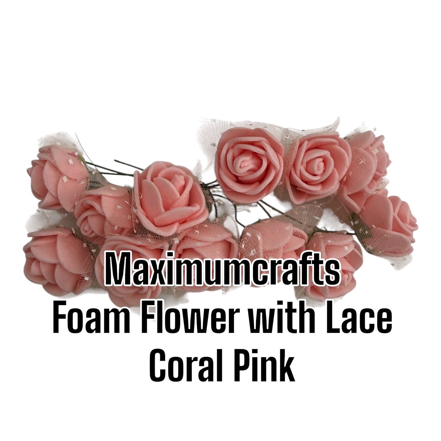 Maximumcrafts Foam Rose with Lace - Coral Pink