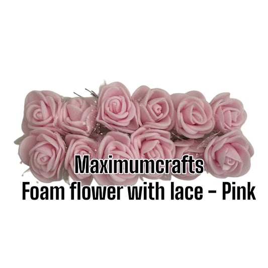 Maximumcrafts Foam Rose with lace - PINK