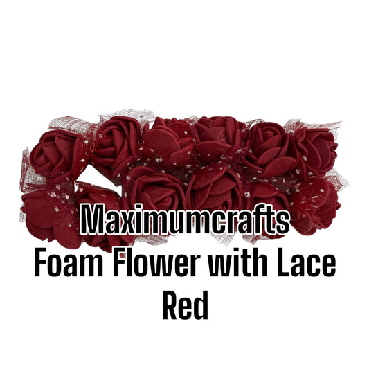 Maximumcrafts Foam Rose with Lace - RED