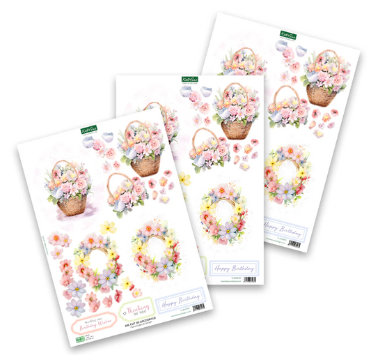 Die Cut Decoupage – Floral Basket & Wreath (pack of 3)