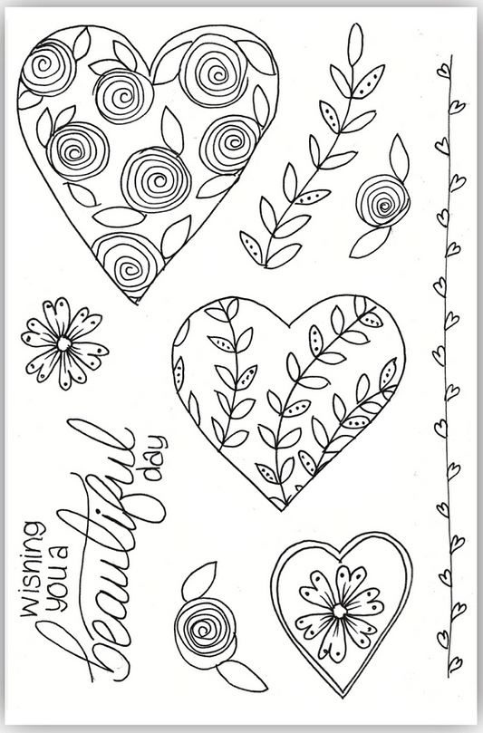 DS-MG-1023 Mary's Hearts & Florals A6 Stamp Set