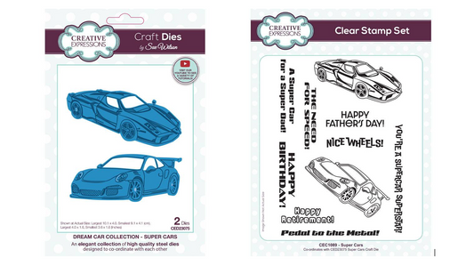 Creative Expressions Sue Wilson Super Cars Bundle - Dies PLUS stamp set