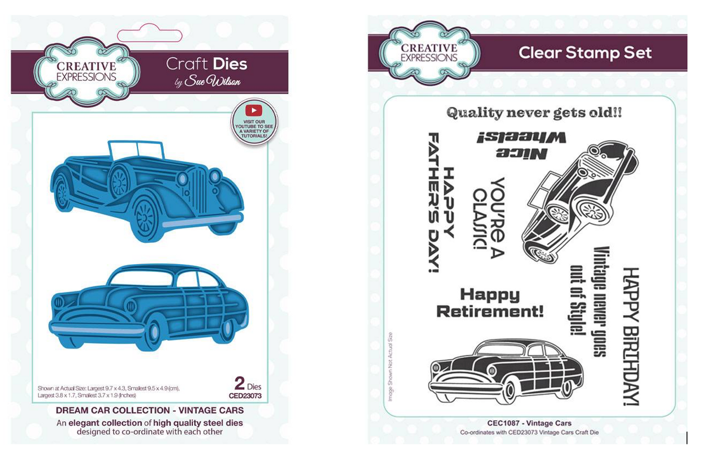 Creative Expressions Sue Wilson Vintage cars Bundle - Dies PLUS stamps