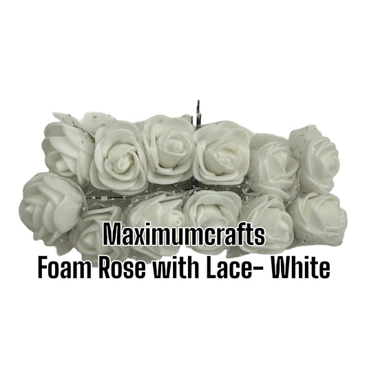 Maximumcrafts Foam Rose with Lace - WHITE